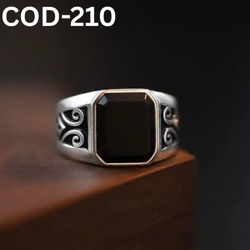 Retro 316L High Quality Black Stone Finger Ring For Men (210)